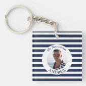 Navy Blue Nautical Boyfriend Foto Sleutelhanger (voorkant)