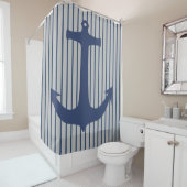 Navy Blue Nautical Classic Anchor Showgordijn Douchegordijn (In situ)