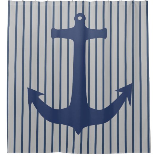 Navy Blue Nautical Classic Anchor Showgordijn Douchegordijn (Voorkant)