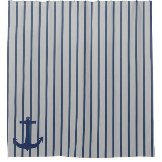 Navy Blue Nautical Classic Anchor Showgordijn Douchegordijn (Voorkant)