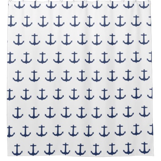 Navy Blue Nautical Classic Anchor Showgordijn Douchegordijn (Voorkant)
