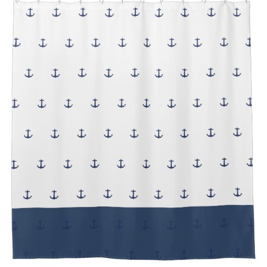 Navy Blue Nautical Classic Anchor Showgordijn Douchegordijn (Voorkant)