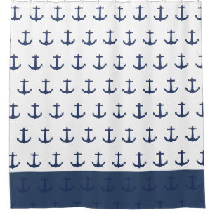 Navy Blue Nautical Classic Anchor Showgordijn Douchegordijn