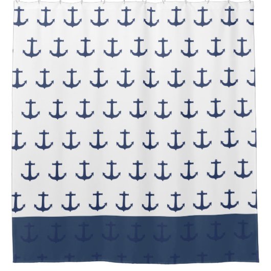 Navy Blue Nautical Classic Anchor Showgordijn Douchegordijn (Voorkant)
