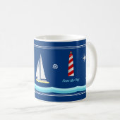 Navy Blue Nautical Coffee Mok voor bootliefhebbers (Voorkant rechts)