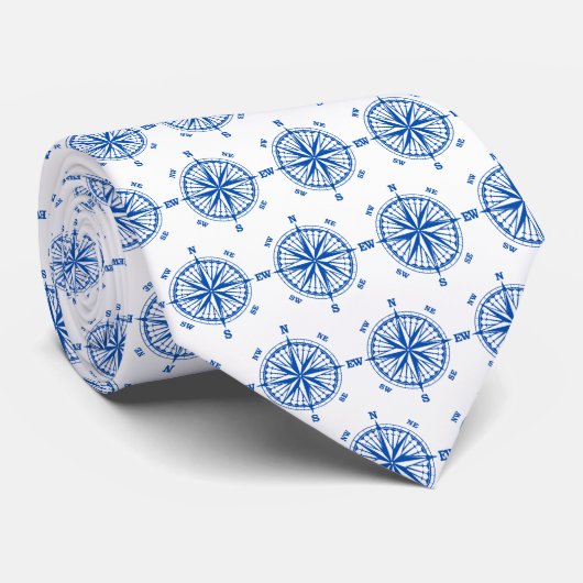 Navy Blue Nautical Compass Stropdas (Opgerold)