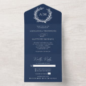 Navy Blue Nautical Coral Ref Wedding All In One Uitnodiging (Binnen)