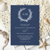Navy Blue Nautical Coral Ref Wedding Kaart