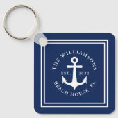 Navy Blue Nautical Custom Name Boat Anchor Sleutelhanger (Voorkant)