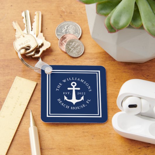 Navy Blue Nautical Custom Name Boat Anchor Sleutelhanger (Bureau)