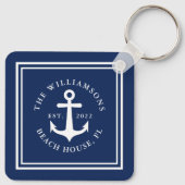 Navy Blue Nautical Custom Name Boat Anchor Sleutelhanger (Achterkant)