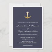 Navy Blue Nautical Faux Gold Foil Anchor Wedding Kaart (Voorkant)