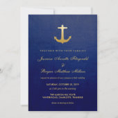 Navy Blue Nautical Faux Gold Foil Anker Wedding Kaart (Voorkant)