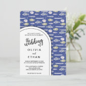 Navy blue nautical fish Patroon Weddenschap Kaart (Staand voorkant)