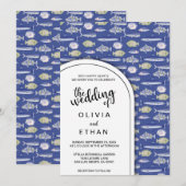 Navy blue nautical fish Patroon Weddenschap Kaart (Voorkant / Achterkant)