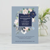Navy Blue Nautical Floral | Partij voor de opwarmi Kaart (Staand voorkant)