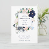 Navy Blue Nautical Floral | Weddenschap Kaart (Staand voorkant)