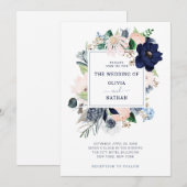 Navy Blue Nautical Floral | Weddenschap Kaart (Voorkant / Achterkant)