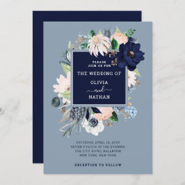 Navy Blue Nautical Floral | Weddenschap Kaart