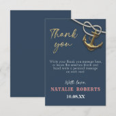 Navy Blue Nautical Gold Anchor Rope Vrijgezellenfe Bedankkaart (Voorkant / Achterkant)