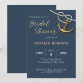 Navy Blue Nautical Gold Anchor Rope Vrijgezellenfe Kaart (Voorkant / Achterkant)