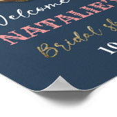 Navy Blue Nautical Gold Anchor Rope Vrijgezellenfe Poster (Hoek)