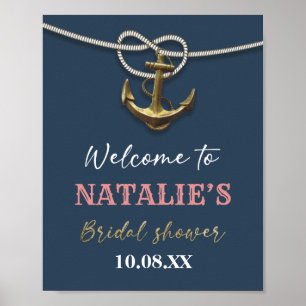 Navy Blue Nautical Gold Anchor Rope Vrijgezellenfe Poster