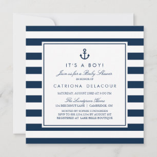 Navy Blue Nautical Het is een Jongen Baby shower Kaart