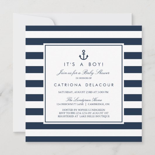 Navy Blue Nautical Het is een Jongen Baby shower Kaart (Voorkant)