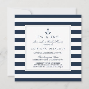 Navy Blue Nautical Het is een Jongen Baby shower Kaart