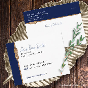 Navy Blue Nautical Knot Simple Save our Date Aankondigingskaart