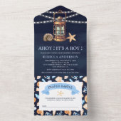 Navy Blue  Nautical Lantern Baby shower All In One Uitnodiging (Binnen)