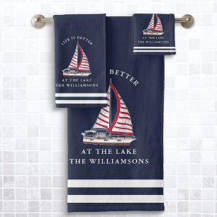 Navy Blue Nautical Life is Beter bij het meer Bad Handdoek