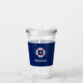 Navy Blue Nautical Lifesaver Monogram Acryl Drinkbeker (Achterkant)