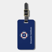 Navy Blue Nautical Lifesaver Monogram Bagagelabel (Voorkant verticaal)