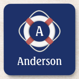 Navy Blue Nautical Lifesaver Monogram Bier Onderzetter