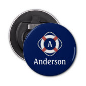 Navy Blue Nautical Lifesaver Monogram Button Flesopener (Voorkant)