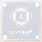 Navy Blue Nautical Lifesaver Monogram Glazen Onderzetter (Achterkant)
