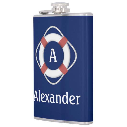Navy Blue Nautical Lifesaver Monogram Heupfles (Links)