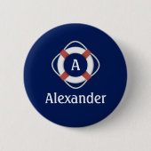 Navy Blue Nautical Lifesaver Monogram Ronde Button 5,7 Cm (Voorkant)