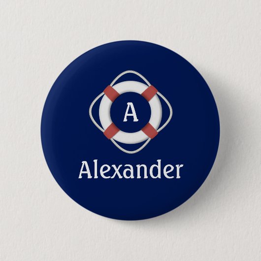 Navy Blue Nautical Lifesaver Monogram Ronde Button 5,7 Cm (Voorkant)