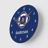 Navy Blue Nautical Lifesaver Monogram Ronde Klok (Hoek)