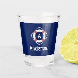 Navy Blue Nautical Lifesaver Monogram Shot Glas