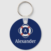 Navy Blue Nautical Lifesaver Monogram Sleutelhanger (Voorkant)