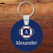 Navy Blue Nautical Lifesaver Monogram Sleutelhanger (Achterkant)
