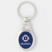 Navy Blue Nautical Lifesaver Monogram Sleutelhanger (Voorkant)