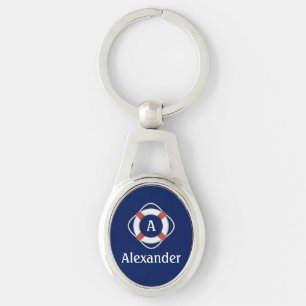 Navy Blue Nautical Lifesaver Monogram Sleutelhanger