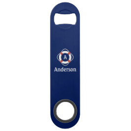 Navy Blue Nautical Lifesaver Monogram Speed Flessenopener