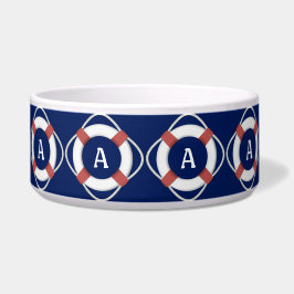 Navy Blue Nautical Lifesaver Monogram Voerbakje