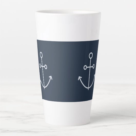 Navy Blue Nautical Minimal Anchor Latte Mok (Voorkant)